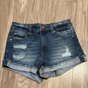 Celebrity Pink Blue Jean Shorts Distressed Cuffed